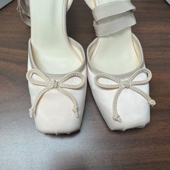 Satin Cream Lace-Up Heels red bottoms - Picture 5 of 6